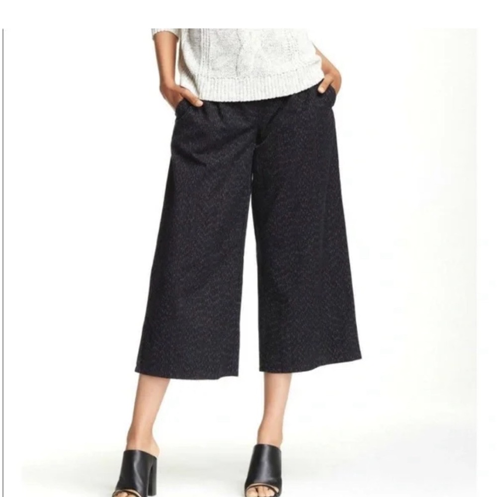 Eileen Fisher black Cotton Cropped Wide Leg elevated minimalist Pants L